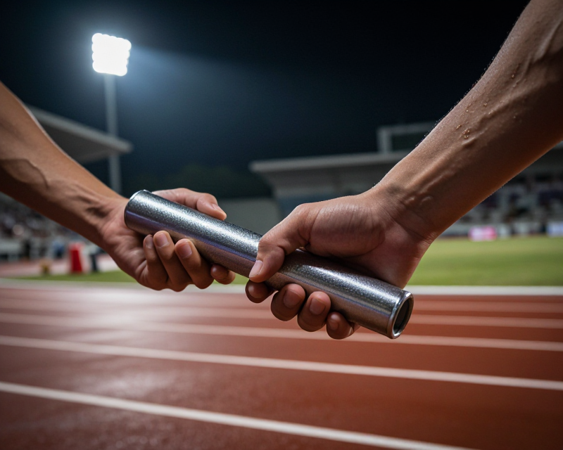 Dramatic Relay Baton Exchange