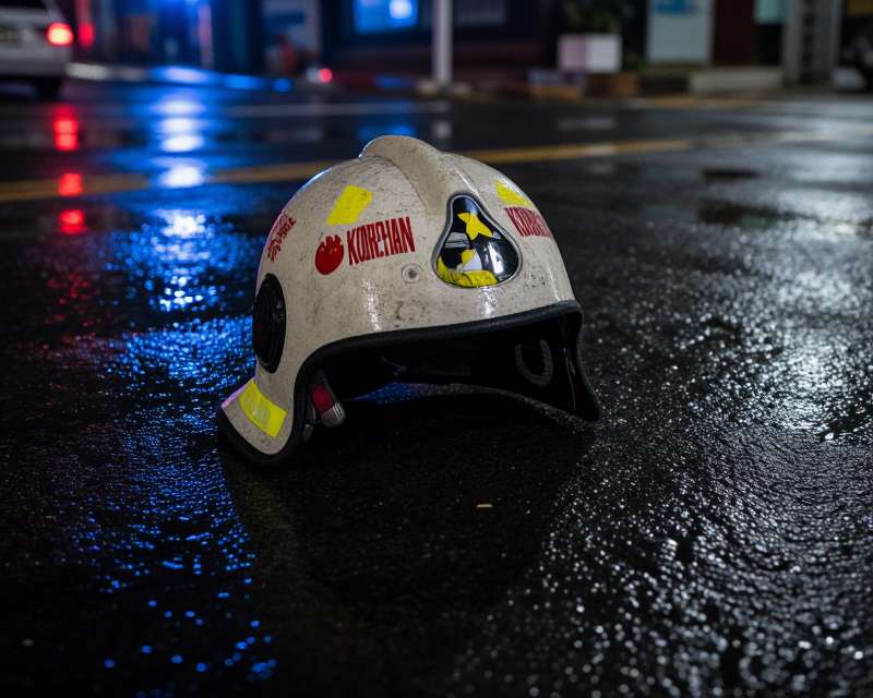 Symbolic Firefighter Helmet in Dark Setting